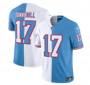 Wholesale Cheap Men's Tennessee Titans #17 Ryan Tannehill White Blue 2023 F.U.S.E. Split Vapor Limited Throwback Football Stitched Jersey