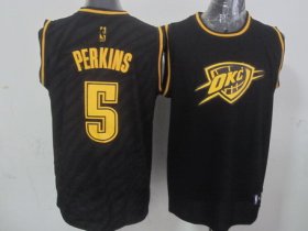 Wholesale Cheap Oklahoma City Thunder #5 Kendrick Perkins Revolution 30 Swingman 2014 Black With Gold Jersey