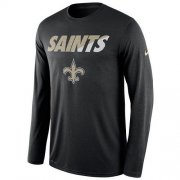 Wholesale Cheap Men's New Orleans Saints Nike Black Legend Staff Practice Long Sleeves Performance T-Shirt