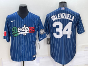 Wholesale Cheap Men's Los Angeles Dodgers #34 Fernando Valenzuela Navy Blue Pinstripe 2020 World Series Cool Base Nike Jersey
