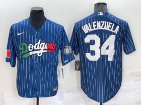 Wholesale Cheap Men\'s Los Angeles Dodgers #34 Fernando Valenzuela Navy Blue Pinstripe 2020 World Series Cool Base Nike Jersey
