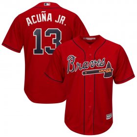 Wholesale Cheap Atlanta Braves #13 Ronald Acuna Jr. Majestic 2019 Alternate Official Cool Base Player Jersey Scarlet