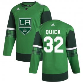 Wholesale Cheap Los Angeles Kings #32 Jonathan Quick Men\'s Adidas 2020 St. Patrick\'s Day Stitched NHL Jersey Green.jpg.jpg