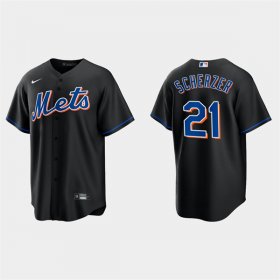 Wholesale Cheap Men\'s New York Mets #21 Max Scherzer Black Cool Base Stitched Baseball Jersey