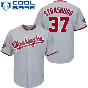 Wholesale Cheap Nationals #37 Stephen Strasburg Grey New Cool Base 2019 World Series Champions Stitched MLB Jersey
