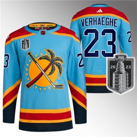 Wholesale Cheap Men\'s Florida Panthers #23 Carter Verhaeghe Blue 2023 Stanley Cup Final Reverse Retro Stitched Jersey