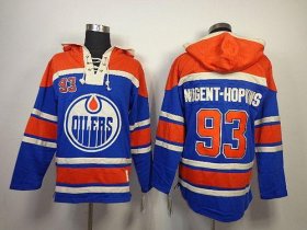 Wholesale Cheap Oilers #93 Nugent-Hopkins Light Blue Sawyer Hooded Sweatshirt Stitched NHL Jersey