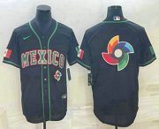 Cheap Men's Mexico Baseball 2023 Black World Big Logo Classic Stitched Jersey