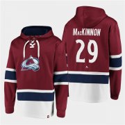 Wholesale Cheap Men's Colorado Avalanche #29 Nathan MacKinnon Burgundy All Stitched Sweatshirt Hoodie