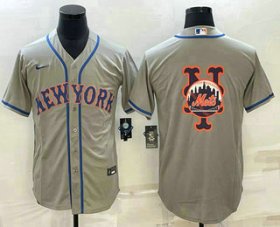 Cheap Men\'s New York Mets Big Logo Grey Cool Base Stitched Baseball Jerseys