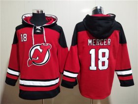 Wholesale Cheap Men\'s New Jersey Devils #18 Dawson Mercer Red Ageless Must-Have Lace-Up Pullover Hoodie