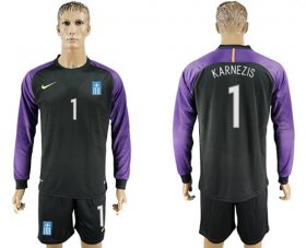 Wholesale Cheap Greece #1 Karnezis Black Goalkeeper Long Sleeves Soccer Country Jersey