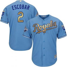 Wholesale Cheap Royals #2 Alcides Escobar Light Blue 2015 World Series Champions Gold Program Cool Base Stitched Youth MLB Jersey