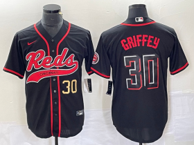 Wholesale Cheap Men\'s Cincinnati Reds #30 Ken Griffey Jr Number Black 2023 City Connect Cool Base Stitched Jerseys