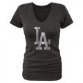 Wholesale Cheap Women's Los Angeles Dodgers Fanatics Apparel Platinum Collection V-Neck Tri-Blend T-Shirt Black