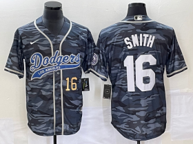 Wholesale Cheap Men\'s Los Angeles Dodgers #16 Will Smith Number Gray Camo Cool Base With Patch Stitched Baseball Jersey