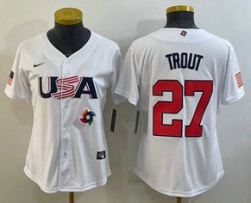 Cheap Women\'s USA Baseball #27 Mike Trout 2023 White World Classic Replica Stitched Jersey