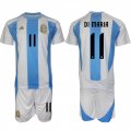 Cheap Men's Argentina #11 Di maria White Blue 2024-25 Home Soccer Jersey Suit