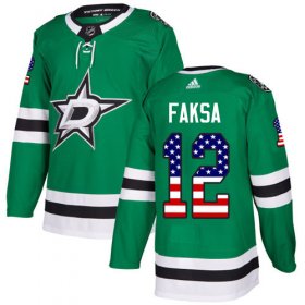 Wholesale Cheap Adidas Stars #12 Radek Faksa Green Home Authentic USA Flag Stitched NHL Jersey
