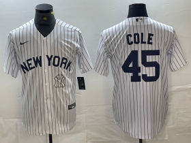 Cheap Men\'s New York Yankees #45 Gerrit Cole White 2024 Cool Base Stitched Jersey