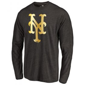 Wholesale Cheap New York Mets Gold Collection Long Sleeve Tri-Blend T-Shirt Black