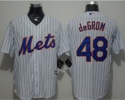 Wholesale Cheap Mets #48 Jacob DeGrom White(Blue Strip) New Cool Base Stitched MLB Jersey