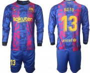 Wholesale Cheap Men 2021-2022 Club Barcelona Second away blue Long Sleeve 13 Soccer Jersey
