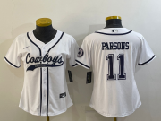 Wholesale Cheap Women's Dallas Cowboys #11 Micah Parsons White With Patch Cool Base Stitched Baseball Jersey
