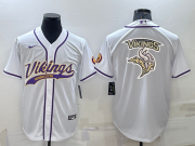 Wholesale Cheap Men's Minnesota Vikings White Team Big Logo With Patch Cool Base Stitched Baseball Jersey