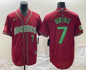 Cheap Men\'s Mexico Baseball #7 Julio Urias Number 2023 Red Green World Baseball Classic Stitched Jerseys
