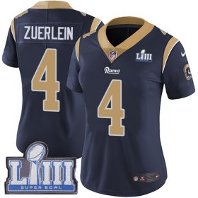 Wholesale Cheap Nike Rams #4 Greg Zuerlein Navy Blue Team Color Super Bowl LIII Bound Women\'s Stitched NFL Vapor Untouchable Limited Jersey