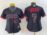 Wholesale Cheap Women's Cincinnati Reds #7 Spencer Steer Black 2023 City Connect Cool Base Stitched Baseball Jersey1