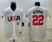 Cheap Men's USA Baseball #22 Clayton Kershaw 2023 White World Baseball Classic Stitched Jersey