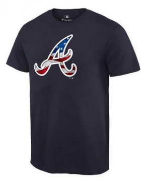 Wholesale Cheap Men\'s Atlanta Braves USA Flag Fashion T-Shirt Navy Blue