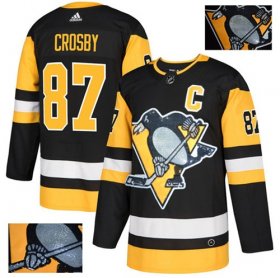 Wholesale Cheap Adidas Penguins #87 Sidney Crosby Black Home Authentic Fashion Gold Stitched NHL Jersey