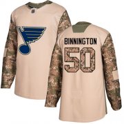 Wholesale Cheap Adidas Blues #50 Jordan Binnington Camo Authentic 2017 Veterans Day Stitched NHL Jersey