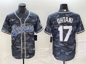 Cheap Men\'s Los Angeles Dodgers #17 Shohei Ohtani Gray Camo Cool Base With Patch Stitched Jersey