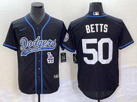 Wholesale Cheap Men\'s Los Angeles Dodgers #50 Mookie Betts Black With Patch Cool Base Stitched Baseball Jersey1