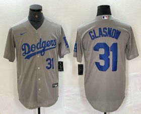 Cheap Men\'s Los Angeles Dodgers #31 Tyler Glasnow Number Grey Stitched Cool Base Nike Jerseys