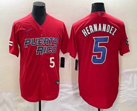 Cheap Men\'s Puerto Rico Baseball #5 Enrique Hernandez Number 2023 Red World Classic Stitched Jerseys