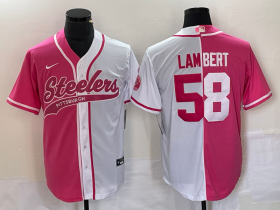 Wholesale Cheap Men\'s Pittsburgh Steelers #58 Jack Lambert Pink White Two Tone With Patch Cool Base Stitched Baseball Jersey