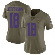 Wholesale Cheap Nike Vikings #18 Justin Jefferson Olive Women's Stitched NFL Limited 2017 Salute To Service Jersey