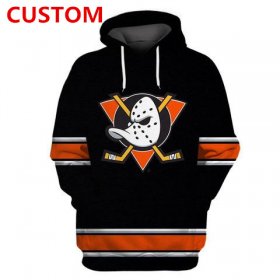 Cheap Men\'s Anaheim Ducks Black Custom All Stitched Hooded Sweatshirt