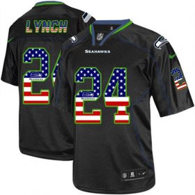 Wholesale Cheap Nike Seahawks #24 Marshawn Lynch Black Men\'s Stitched NFL Elite USA Flag Fashion Jersey