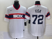 Wholesale Cheap Men's Chicago White Sox #72 Carlton Fisk White Throwback Cool Base Stitched Jersey