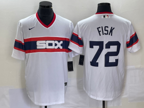 Wholesale Cheap Men\'s Chicago White Sox #72 Carlton Fisk White Throwback Cool Base Stitched Jersey