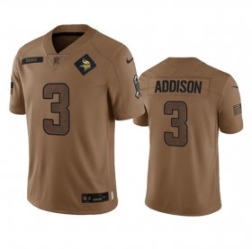 Wholesale Cheap Men\'s Minnesota Vikings #3 Jordan Addison 2023 Brown Salute To Service Limited Football Stitched Jersey