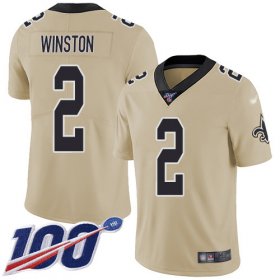 Wholesale Cheap Nike Saints #2 Jameis Winston Gold Men\'s Stitched NFL Limited Inverted Legend 100th Season Jersey