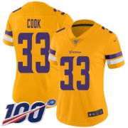Wholesale Cheap Nike Vikings #33 Dalvin Cook Gold Women's Stitched NFL Limited Inverted Legend 100th Season Jersey
