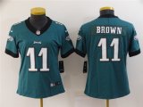 Wholesale Cheap Women's Philadelphia Eagles #11 A. J. Brown Green Vapor Stitched Football Jersey(Run Small)